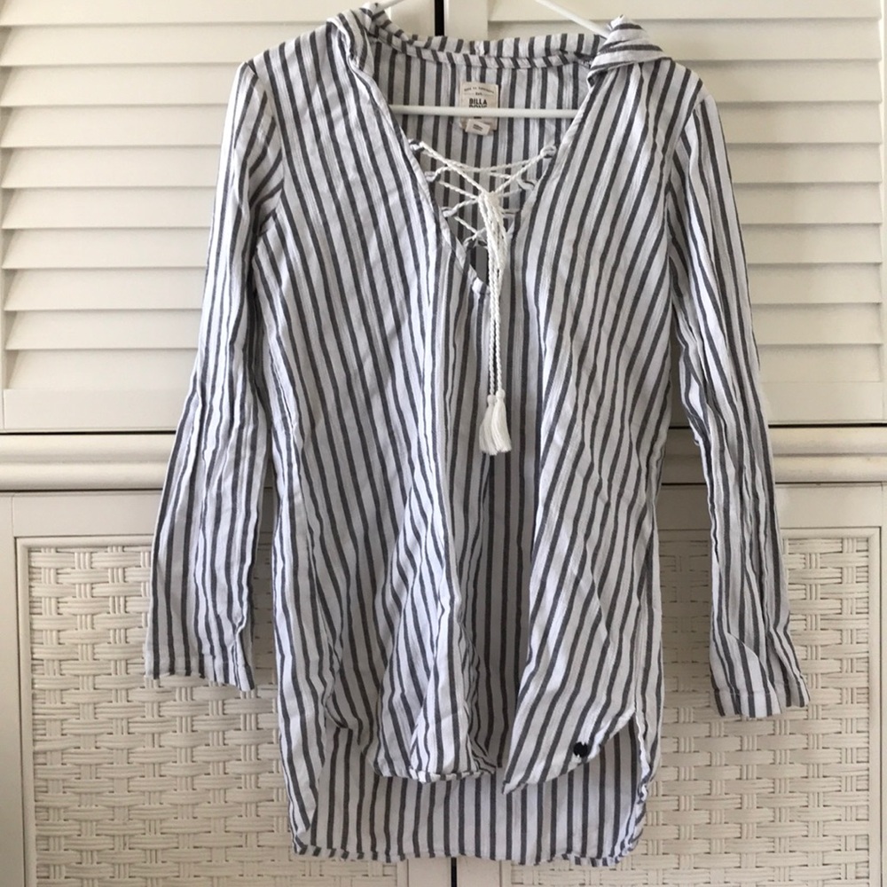 Billabong b&w hooded long sleeve shirt medium - Picture 1 of 7